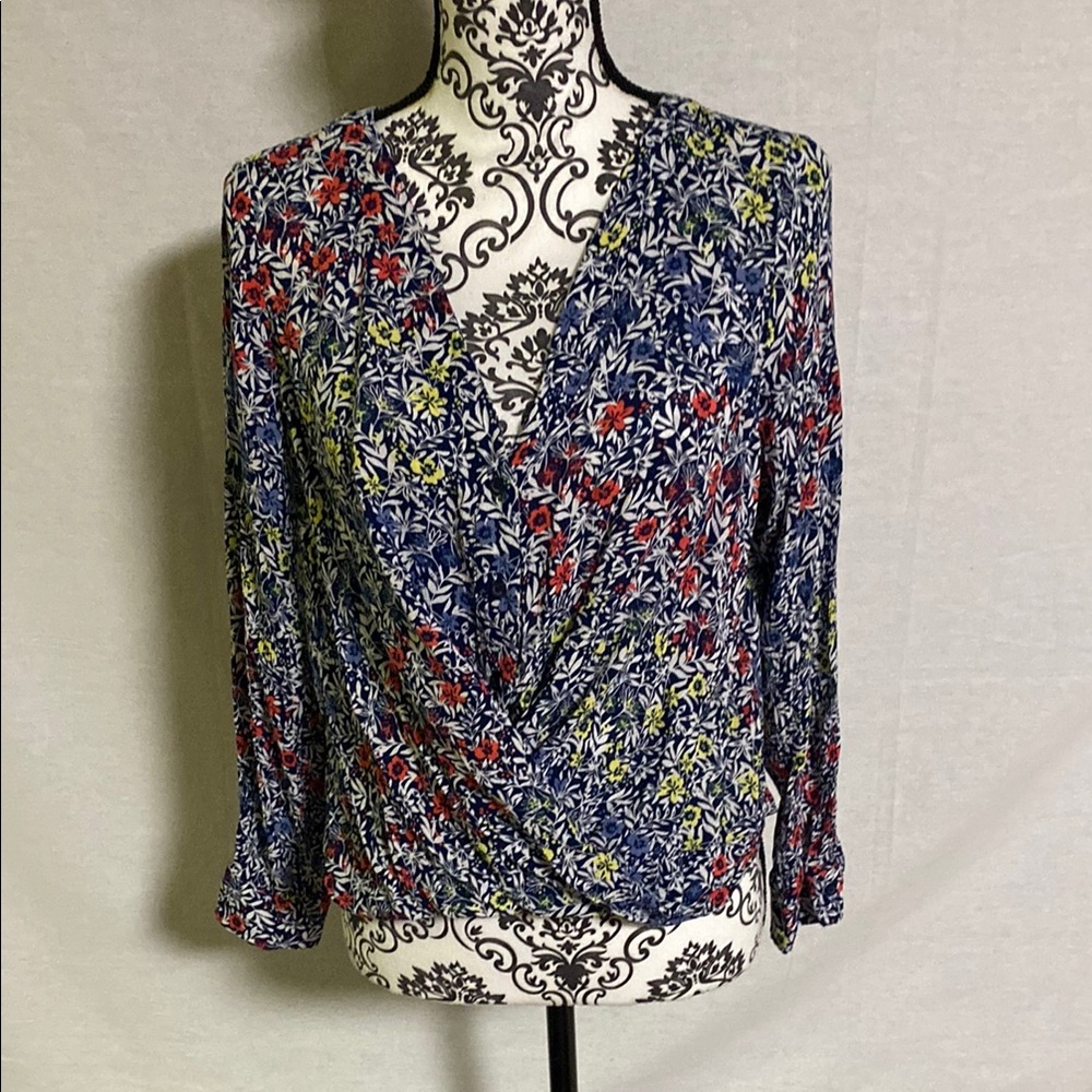 Floral Criss Cross  Top - Blue, Red, Yellow